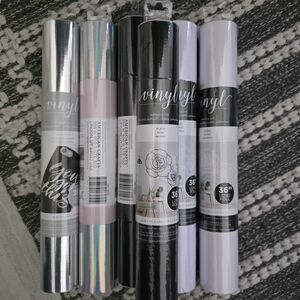 Vinyl Roll Lot - 2 Black, 2 Silver, 2 White ea. 12" x 36" Long Roll